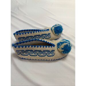 Minas Traditional Greek Woolen Slippers No 41 UK Size 7 Leather Bottom